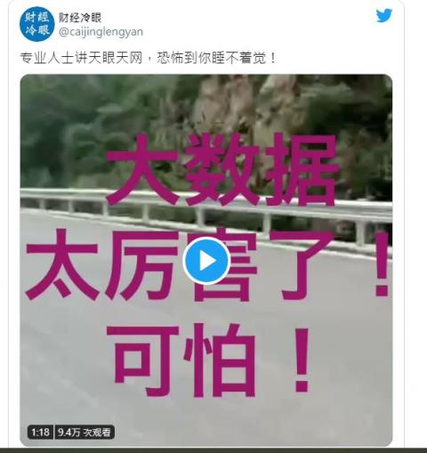 拍摄视频的男子介绍了在中国某地公路上架设的大数据采集系统各种设备的功能，并感慨的说：“大数据面前，你从这儿一过，一览无余，什么你都跑不掉。”